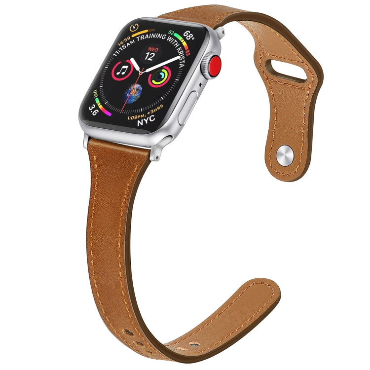 Leather Watch Band with Steel Button For Apple Watch Series 9&8&7 41mm / SE 3&SE 2&6&SE&5&4 40mm / 3&2&1 38mm(Dark Brown) by bashfashion