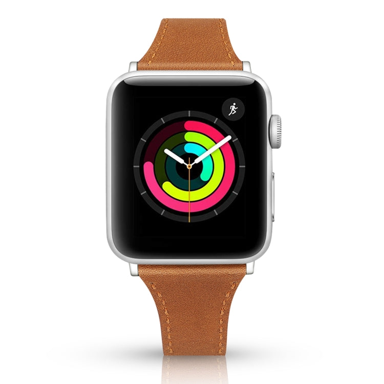 Leather Watch Band with Steel Button For Apple Watch Series 9&8&7 41mm / SE 3&SE 2&6&SE&5&4 40mm / 3&2&1 38mm(Dark Brown) by bashfashion