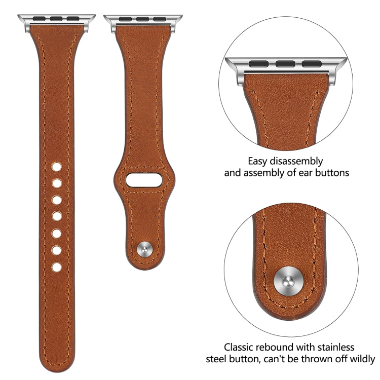 Leather Watch Band with Steel Button For Apple Watch Series 9&8&7 41mm / SE 3&SE 2&6&SE&5&4 40mm / 3&2&1 38mm(Dark Brown) by bashfashion