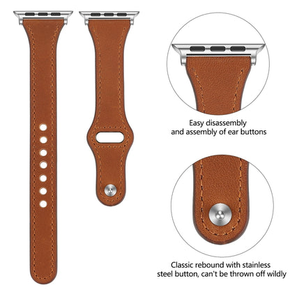 Leather Watch Band with Steel Button For Apple Watch Series 9&8&7 41mm / SE 3&SE 2&6&SE&5&4 40mm / 3&2&1 38mm(Dark Brown) by bashfashion