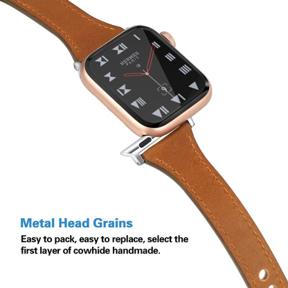 Leather Watch Band with Steel Button For Apple Watch Series 9&8&7 41mm / SE 3&SE 2&6&SE&5&4 40mm / 3&2&1 38mm(Dark Brown) by bashfashion