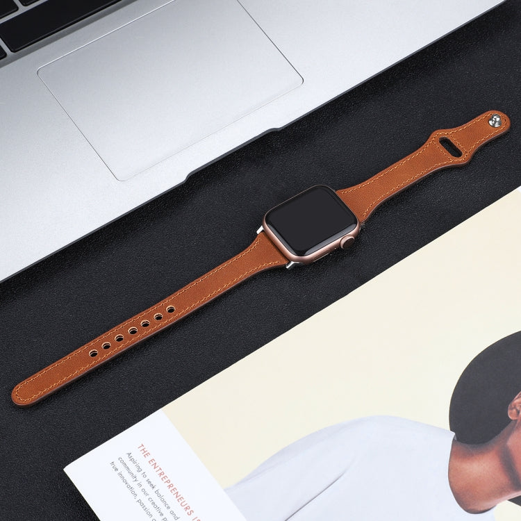 Leather Watch Band with Steel Button For Apple Watch Series 9&8&7 41mm / SE 3&SE 2&6&SE&5&4 40mm / 3&2&1 38mm(Dark Brown) by bashfashion