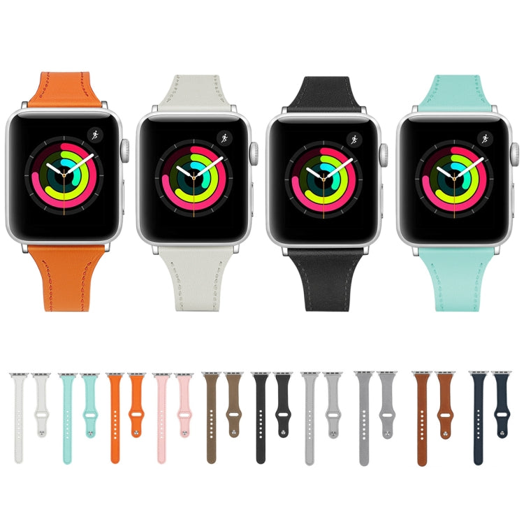 Leather Watch Band with Steel Button For Apple Watch Series 9&8&7 41mm / SE 3&SE 2&6&SE&5&4 40mm / 3&2&1 38mm(Mint Green) by bashfashion