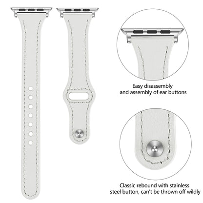 Leather Watch Band with Steel Button For Apple Watch Series 7 45mm / 6 & SE & 5 & 4 44mm / 3 & 2 & 1 42mm(White) by bashfashion
