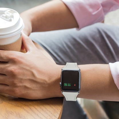 Leather Watch Band with Steel Button For Apple Watch Series 7 45mm / 6 & SE & 5 & 4 44mm / 3 & 2 & 1 42mm(White) by bashfashion