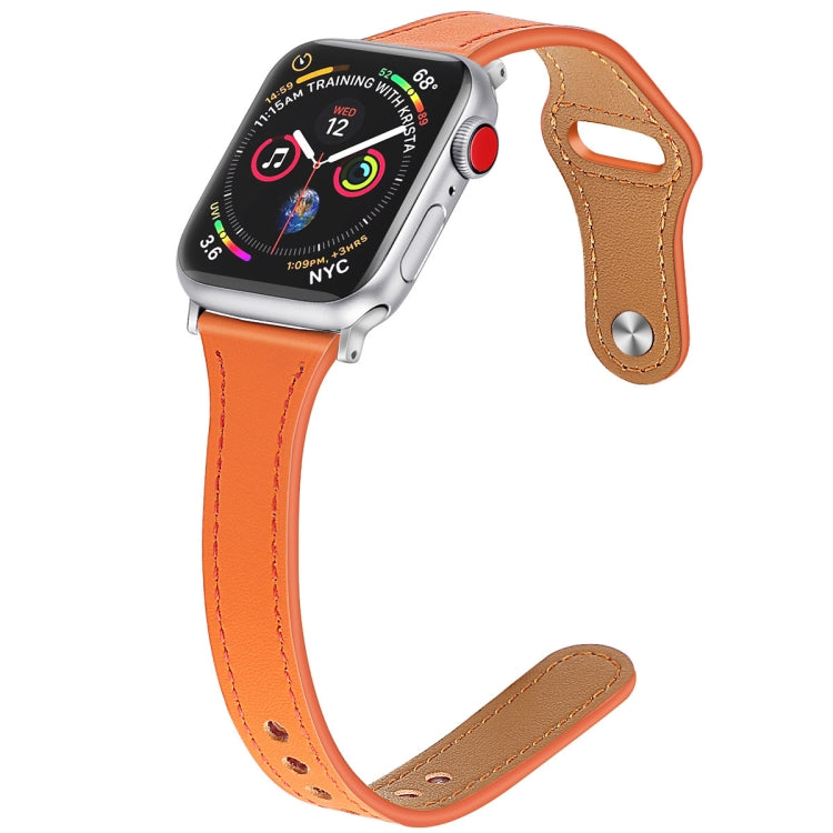 Leather Watch Band with Steel Button For Apple Watch Ultra 49mm&Watch Ultra 2 49mm / Series 9&8&7 45mm / SE 3&SE 2&6&SE&5&4 44mm / 3&2&1 42mm(Orange) by bashfashion