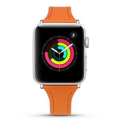 Leather Watch Band with Steel Button For Apple Watch Ultra 49mm&Watch Ultra 2 49mm / Series 9&8&7 45mm / SE 3&SE 2&6&SE&5&4 44mm / 3&2&1 42mm(Orange) by bashfashion
