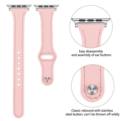 Leather Watch Band with Steel Button For Apple Watch Ultra 49mm&Watch Ultra 2 49mm / Series 9&8&7 45mm / SE 3&SE 2&6&SE&5&4 44mm / 3&2&1 42mm(Pink) by bashfashion