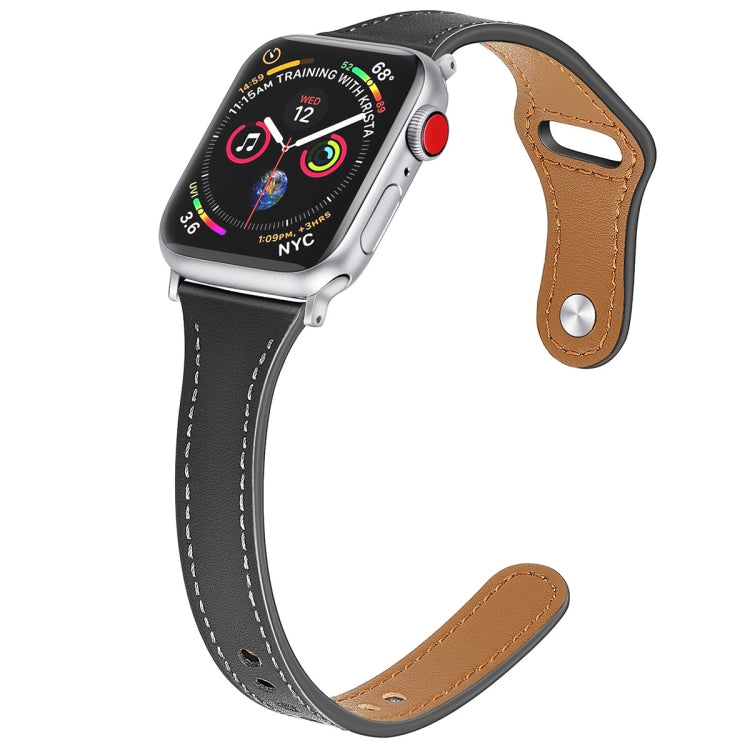 Leather Watch Band with Steel Button For Apple Watch Ultra 49mm&Watch Ultra 2 49mm / Series 9&8&7 45mm / SE 3&SE 2&6&SE&5&4 44mm / 3&2&1 42mm(Black) by bashfashion