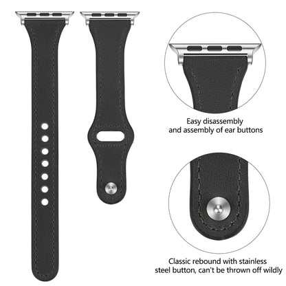Leather Watch Band with Steel Button For Apple Watch Ultra 49mm&Watch Ultra 2 49mm / Series 9&8&7 45mm / SE 3&SE 2&6&SE&5&4 44mm / 3&2&1 42mm(Black) by bashfashion