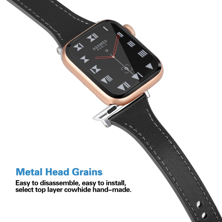Leather Watch Band with Steel Button For Apple Watch Ultra 49mm&Watch Ultra 2 49mm / Series 9&8&7 45mm / SE 3&SE 2&6&SE&5&4 44mm / 3&2&1 42mm(Black) by bashfashion