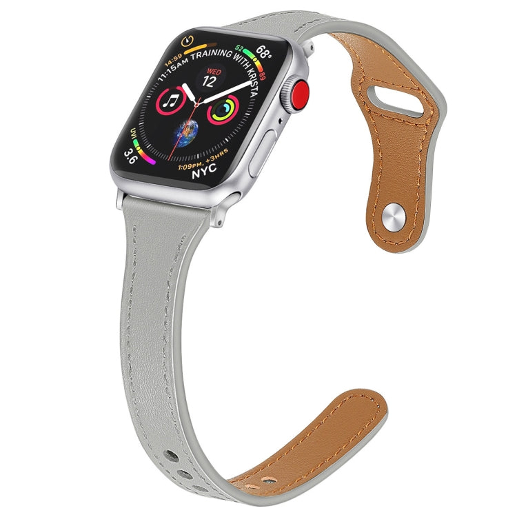 Leather Watch Band with Steel Button For Apple Watch Ultra 49mm&Watch Ultra 2 49mm / Series 9&8&7 45mm / SE 3&SE 2&6&SE&5&4 44mm / 3&2&1 42mm(Light Grey) by bashfashion