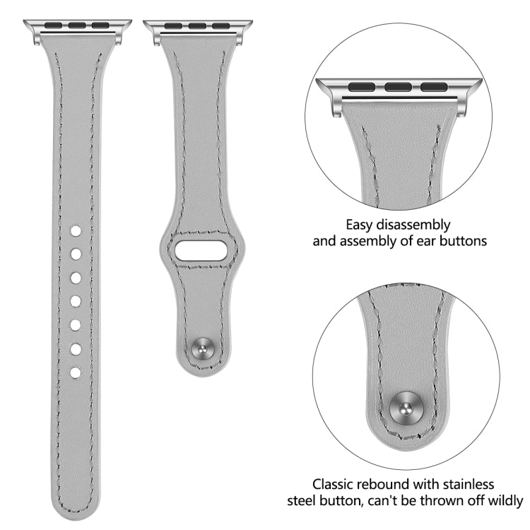 Leather Watch Band with Steel Button For Apple Watch Ultra 49mm&Watch Ultra 2 49mm / Series 9&8&7 45mm / SE 3&SE 2&6&SE&5&4 44mm / 3&2&1 42mm(Light Grey) by bashfashion