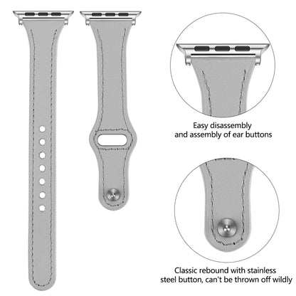 Leather Watch Band with Steel Button For Apple Watch Ultra 49mm&Watch Ultra 2 49mm / Series 9&8&7 45mm / SE 3&SE 2&6&SE&5&4 44mm / 3&2&1 42mm(Light Grey) by bashfashion