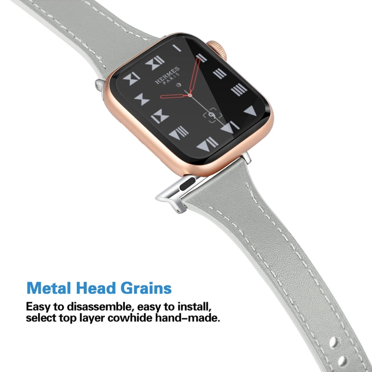 Leather Watch Band with Steel Button For Apple Watch Ultra 49mm&Watch Ultra 2 49mm / Series 9&8&7 45mm / SE 3&SE 2&6&SE&5&4 44mm / 3&2&1 42mm(Light Grey) by bashfashion