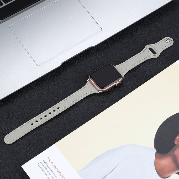 Leather Watch Band with Steel Button For Apple Watch Ultra 49mm&Watch Ultra 2 49mm / Series 9&8&7 45mm / SE 3&SE 2&6&SE&5&4 44mm / 3&2&1 42mm(Light Grey) by bashfashion