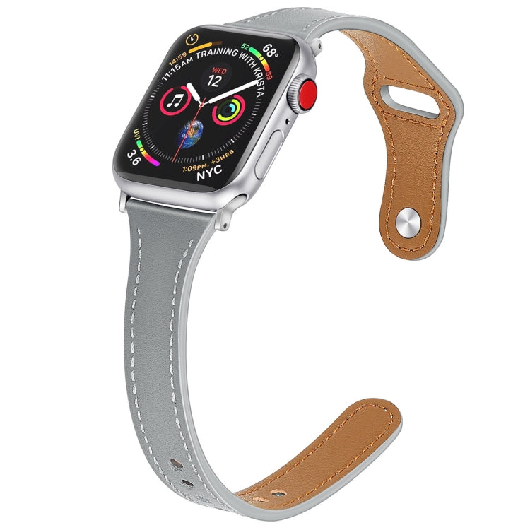 Leather Watch Band with Steel Button For Apple Watch Ultra 49mm&Watch Ultra 2 49mm / Series 9&8&7 45mm / SE 3&SE 2&6&SE&5&4 44mm / 3&2&1 42mm(Dark Grey) by bashfashion