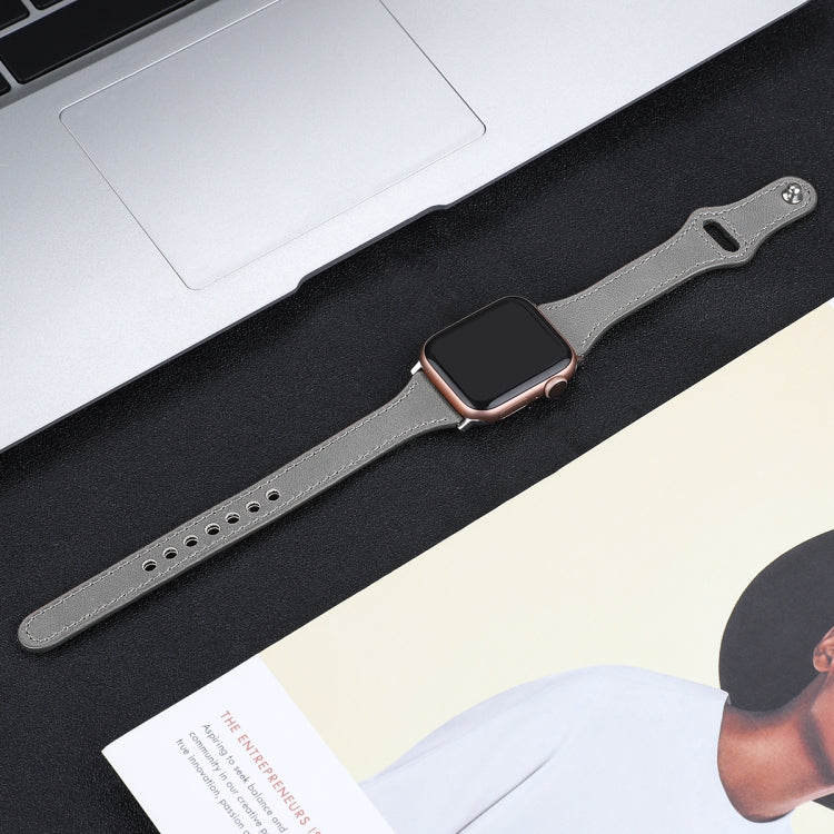 Leather Watch Band with Steel Button For Apple Watch Ultra 49mm&Watch Ultra 2 49mm / Series 9&8&7 45mm / SE 3&SE 2&6&SE&5&4 44mm / 3&2&1 42mm(Dark Grey) by bashfashion