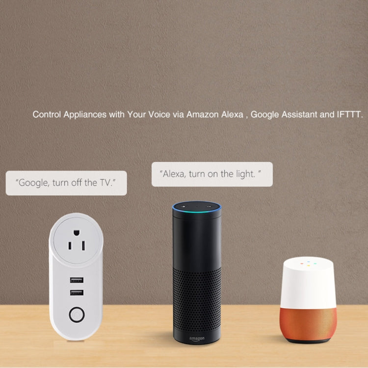 SA-002 2 USB Ports + 1 UK Socket WiFi Smart Power Plug Socket, Compatible with Alexa and Google Home, AC 110V-230V, UK Plug by bashfashion