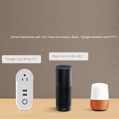 SA-002 2 USB Ports + 1 UK Socket WiFi Smart Power Plug Socket, Compatible with Alexa and Google Home, AC 110V-230V, UK Plug by bashfashion