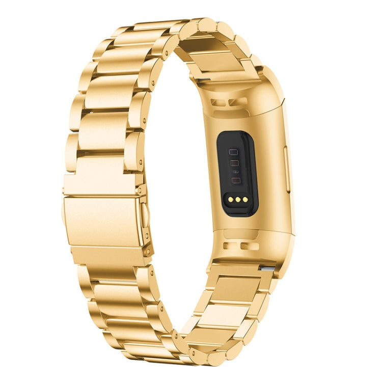 Three Beads Slingshot Buckle Solid Stainless Steel Watch Band for Fitbit Charge 4 (Gold) by bashfashion
