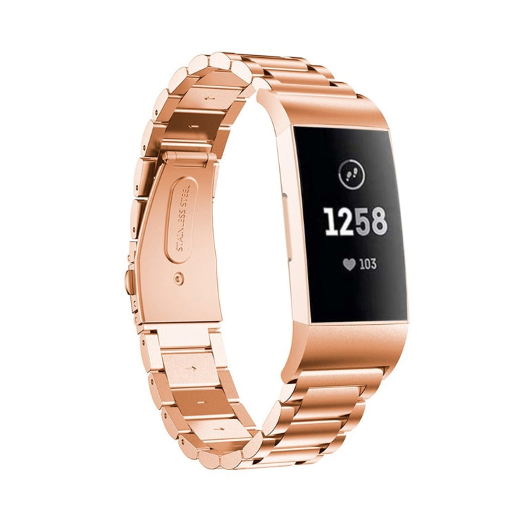 Three Beads Slingshot Buckle Solid Stainless Steel Watch Band for Fitbit Charge 4 (Rose Gold) by bashfashion