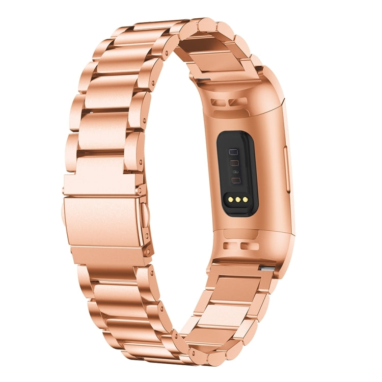 Three Beads Slingshot Buckle Solid Stainless Steel Watch Band for Fitbit Charge 4 (Rose Gold) by bashfashion