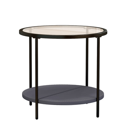 Coffee Table Share with Pets Multi-function Tempered Glass Round Shape Tabletop Tea Table, Size: 21.6x21.6x20.2 inch by bashfashion