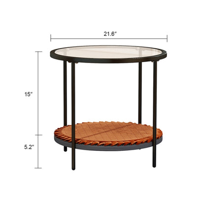 Coffee Table Share with Pets Multi-function Tempered Glass Round Shape Tabletop Tea Table, Size: 21.6x21.6x20.2 inch by bashfashion