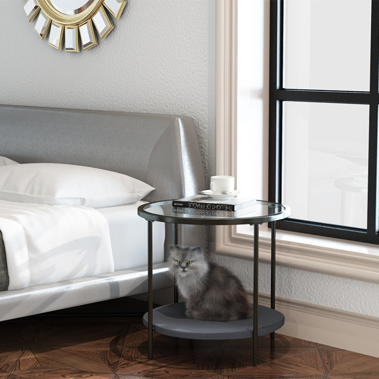 Coffee Table Share with Pets Multi-function Tempered Glass Round Shape Tabletop Tea Table, Size: 21.6x21.6x20.2 inch by bashfashion