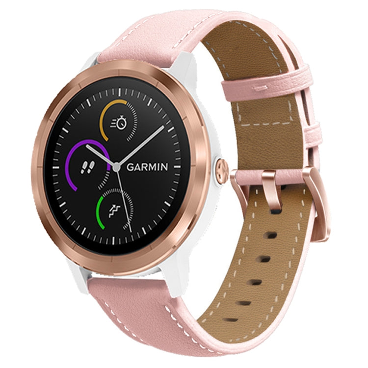 For Garmin Forerunner 265S / 255S / Venu 2S 18mm Rose Gold Buckle Genuine Leather Watch Band (Pink) by bashfashion