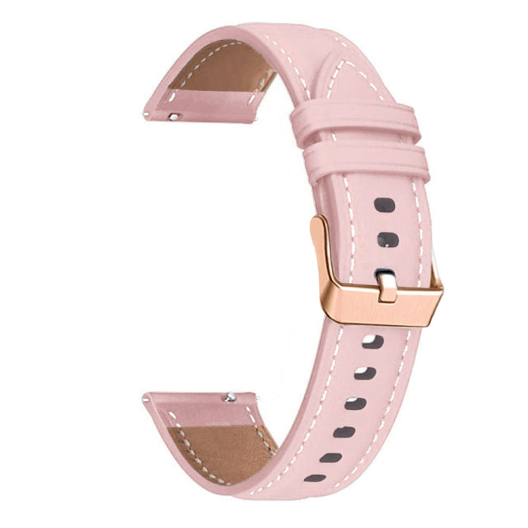 For Garmin Forerunner 265S / 255S / Venu 2S 18mm Rose Gold Buckle Genuine Leather Watch Band (Pink) by bashfashion