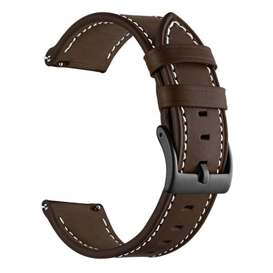 For Garmin Forerunner 265 / 255 / Vivoactive 4 / Venu 2 22mm Stitching Black Buckle Genuine Leather Watch Band (Coffee) by bashfashion