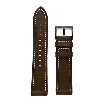 For Garmin Forerunner 265 / 255 / Vivoactive 4 / Venu 2 22mm Stitching Black Buckle Genuine Leather Watch Band (Coffee) by bashfashion