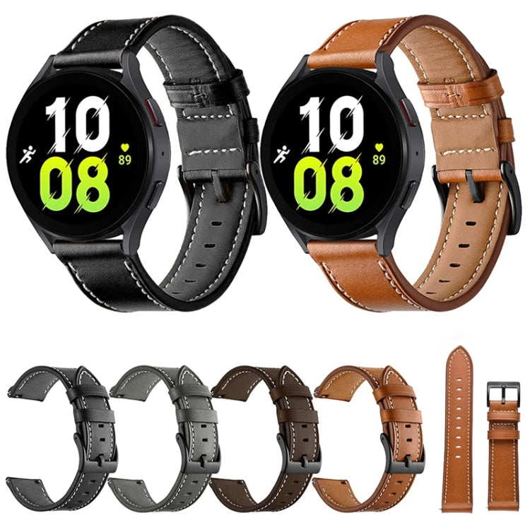 For Garmin Forerunner 265 / 255 / Vivoactive 4 / Venu 2 22mm Stitching Black Buckle Genuine Leather Watch Band (Coffee) by bashfashion