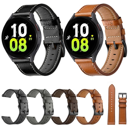 For Garmin Forerunner 265 / 255 / Vivoactive 4 / Venu 2 22mm Stitching Black Buckle Genuine Leather Watch Band (Coffee) by bashfashion