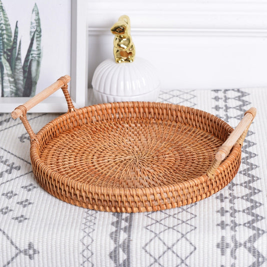 GP23 Braided Sweet Vegetable Fruit Snack Storage Tray Basket, Size: S by bashfashion