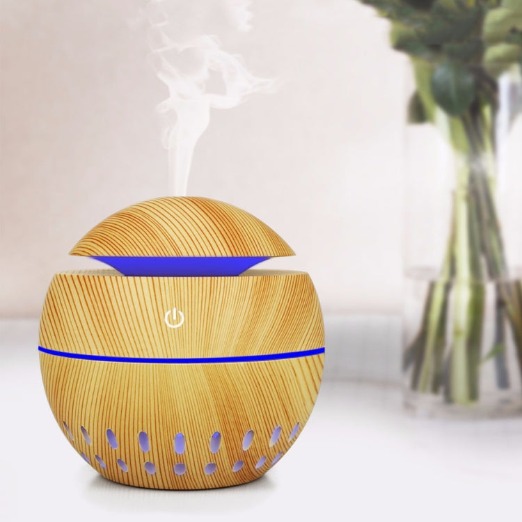 Wood Grain USB Hollowed-out Humidifier Seven Color Aromatherapy Lamp Automatic Alcohol Sprayer with Remote Control(Light Brown-2) by bashfashion