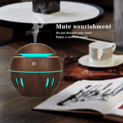 Wood Grain USB Hollowed-out Humidifier Seven Color Aromatherapy Lamp Automatic Alcohol Sprayer with Remote Control(Dark Brown-2) by bashfashion