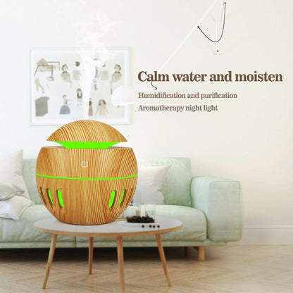 Wood Grain USB Hollowed-out Humidifier Seven Color Aromatherapy Lamp Automatic Alcohol Sprayer with Remote Control(White-1) by bashfashion