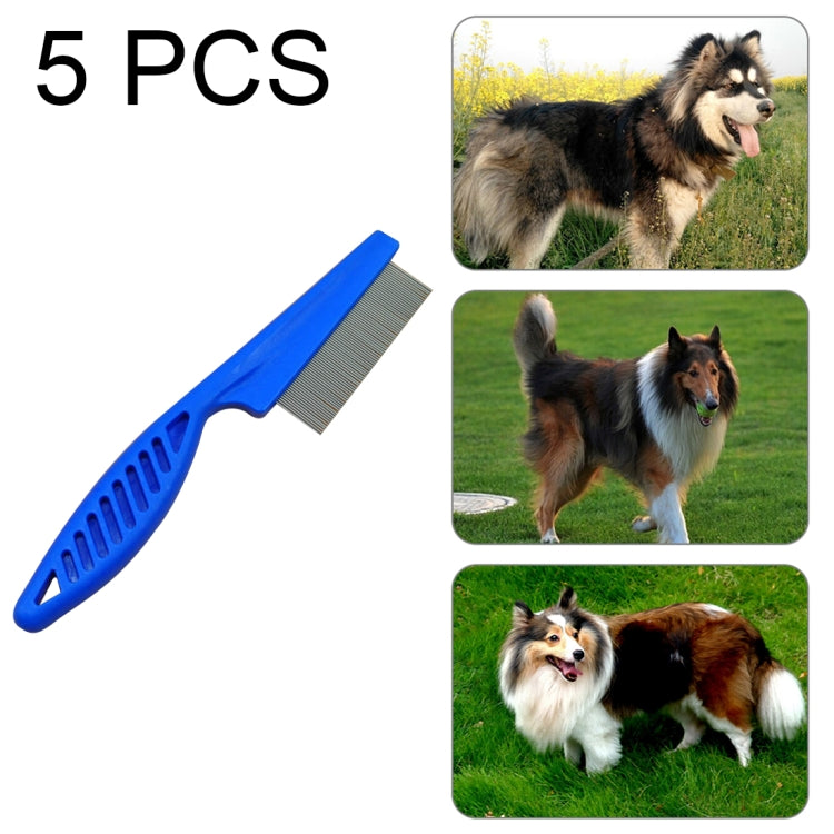 5 PCS Pet Cats Dogs Supplies Combs Fine Toothed Stainless Steel Needle Fleas Removal Combs, Length: 14cm (Blue) by bashfashion