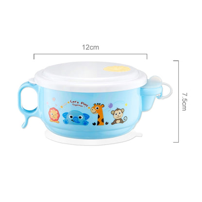 450ml Stainless Steel Interior And Plastic Exterior Double Layer Cartoon Style Bowl With Cover And Handles For Child At Age 2 To 9(Blue) by bashfashion