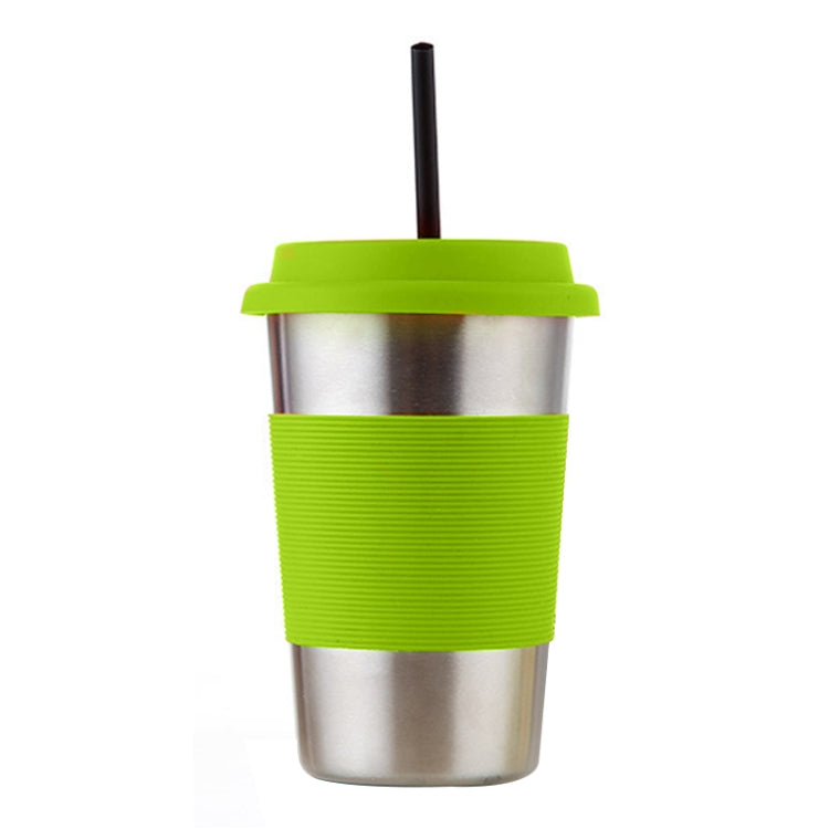 500ml Single Wall Electropolished Stainless Steel Curling Edge Beverage Cup With Rubber Circle Band And Cap(Green) by bashfashion