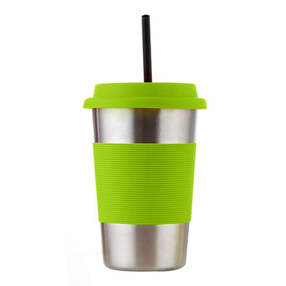500ml Single Wall Electropolished Stainless Steel Curling Edge Beverage Cup With Rubber Circle Band And Cap(Green) by bashfashion