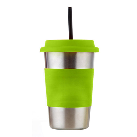 500ml Single Wall Electropolished Stainless Steel Curling Edge Beverage Cup With Rubber Circle Band And Cap(Green) by bashfashion