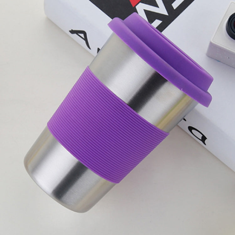 500ml Single Wall Electropolished Stainless Steel Curling Edge Beverage Cup With Rubber Circle Band And Cap(Purple) by bashfashion