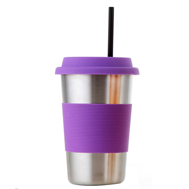 500ml Single Wall Electropolished Stainless Steel Curling Edge Beverage Cup With Rubber Circle Band And Cap(Purple) by bashfashion