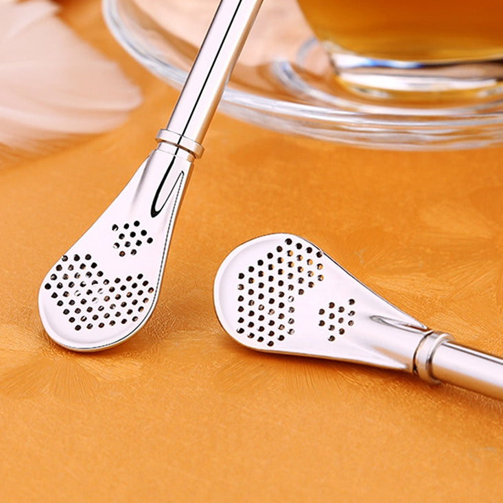 Stainless Steel Tea Leaf Filtered Drinking Straw Herb Tea Filter Tea Strainer Juice Cafe Coffee Stirring Spoon by bashfashion