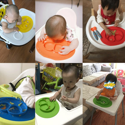 Smile Style One-piece Round Silicone Suction Placemat for Children, Built-in Plate and Bowl (Orange) by bashfashion