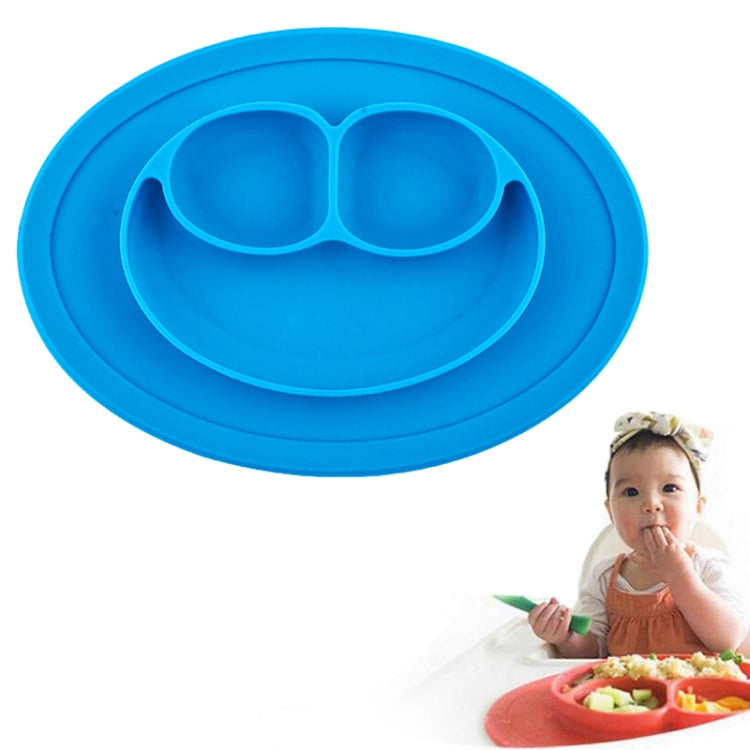 Smile Style One-piece Round Silicone Suction Placemat for Children, Built-in Plate and Bowl (Blue) by bashfashion